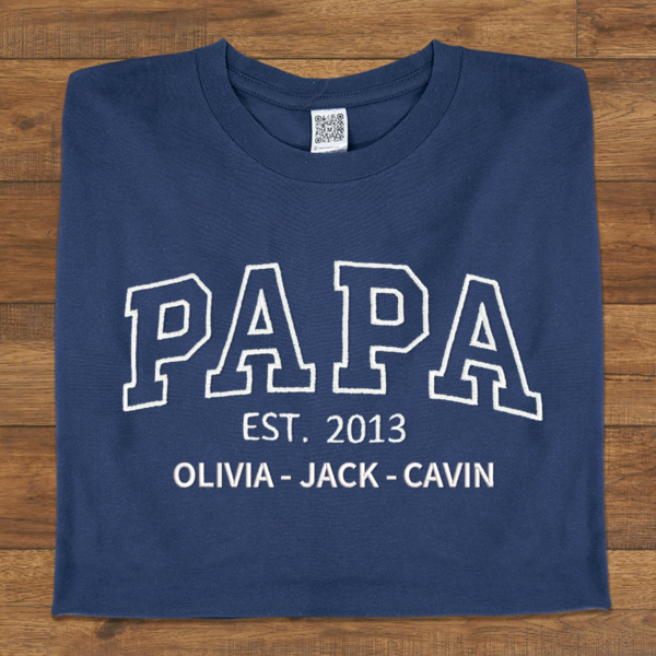 Embroidered Custom Papa Est With Grandkids T-Shirt