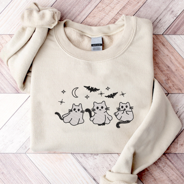 Halloween Ghost Cats Hoodie. Halloween Cat Sweatshirt. Trendy Halloween Sweatshirt