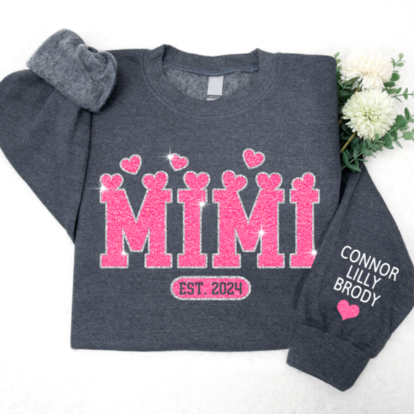 Mimi Est Heart Pink Glitter And Kids Sweatshirt