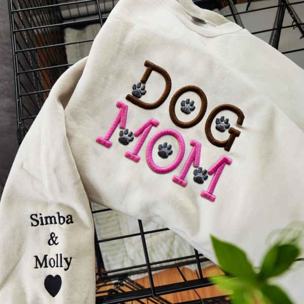 Custom Puff Dog Mom Paw Embroidered Sweatshirt