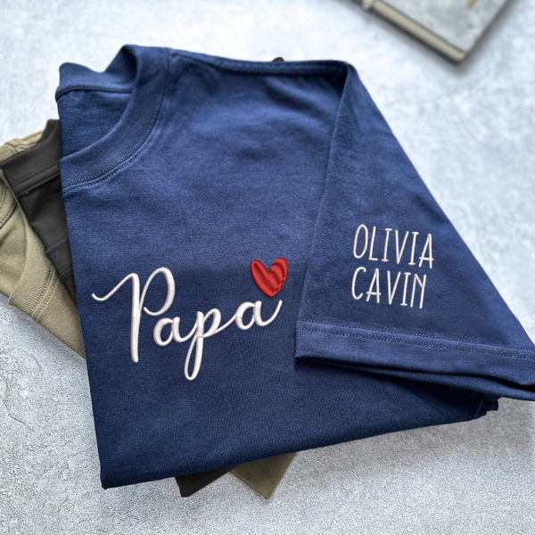 Custom Embroidered Papa Trend Father's Day T-Shirt