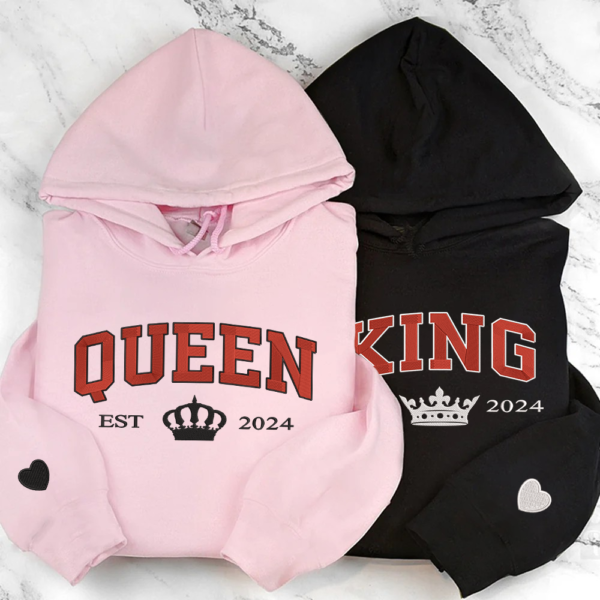 Custom Embroidered King and Queen Custom with Est Year Matching Sweatshirt for Couples