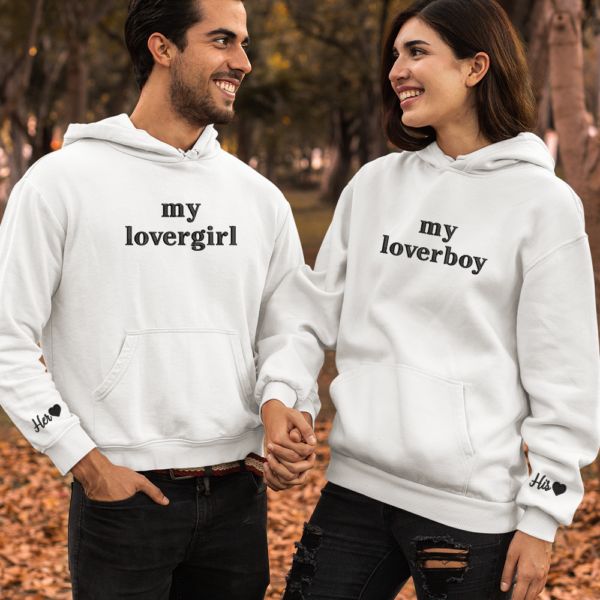 Custom Embroidered my loverboy and my lovergirl Matching Hoodie for Couples