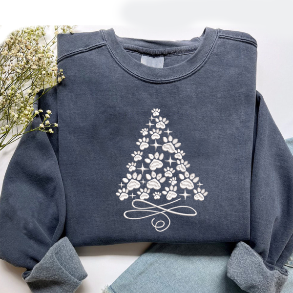 Embroidered Christmas Dog Sweatshirt. Dog Owner Christmas Gift. Dog Christmas Sweatshirt