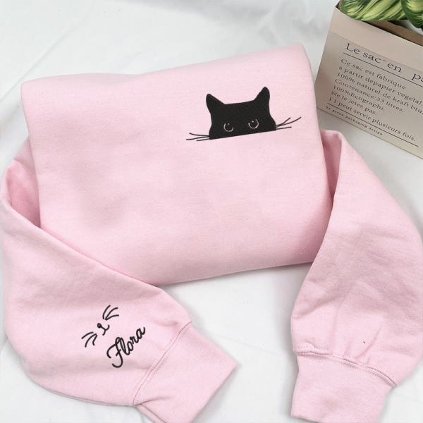Cat Sweatshirt.Cute Cat Sweatshirt.Black Cat Shirt.Cat Peeking Sweatshirt
