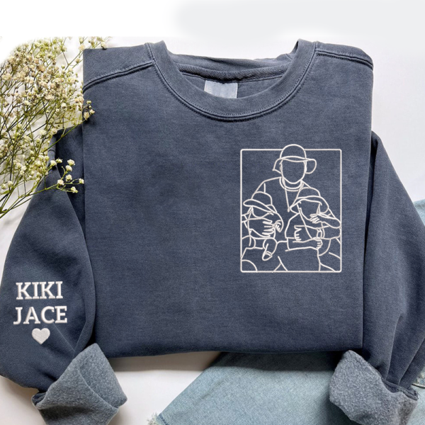 Personalized Dad Hoodie With Picture. Custom Embroidered Portrait from Photo Hoodie. Dad Portrait. Family Portrait