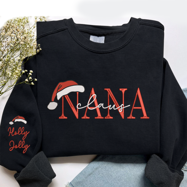 Nana Claus Christmas And Kids Embroidered Sweatshirt