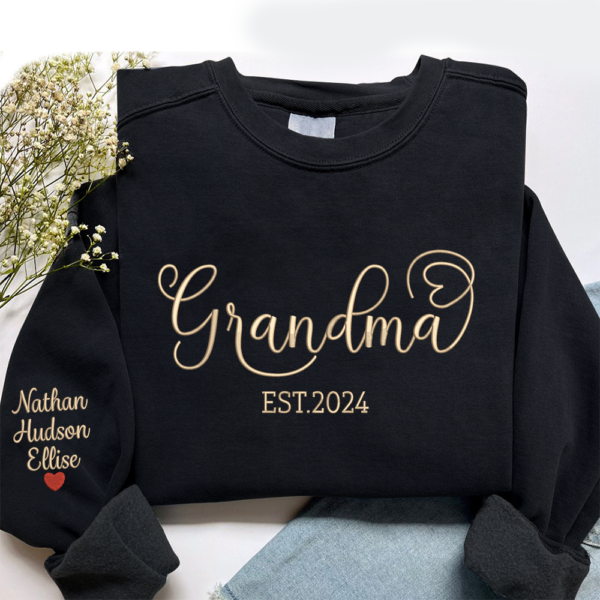 Custom Grandma Est And Kids Embroidered Sweatshirt