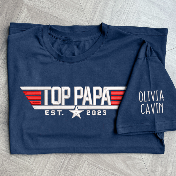 Embroidered Custom Top Papa With Grandkids Father's Day T-Shirt