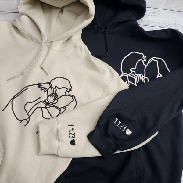 Custom Embroidered Portrait Hoodie from Photo. Couple Hoodie
