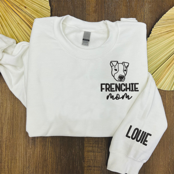 Personalized Dog Embroidered Crewneck with Name On Sleeve. Dog Mom Sweatshirt
