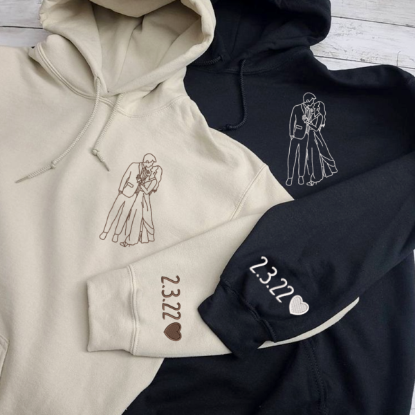 Custom Embroidered Portrait from Your Photo. Personalized Outline Photo Hoodie