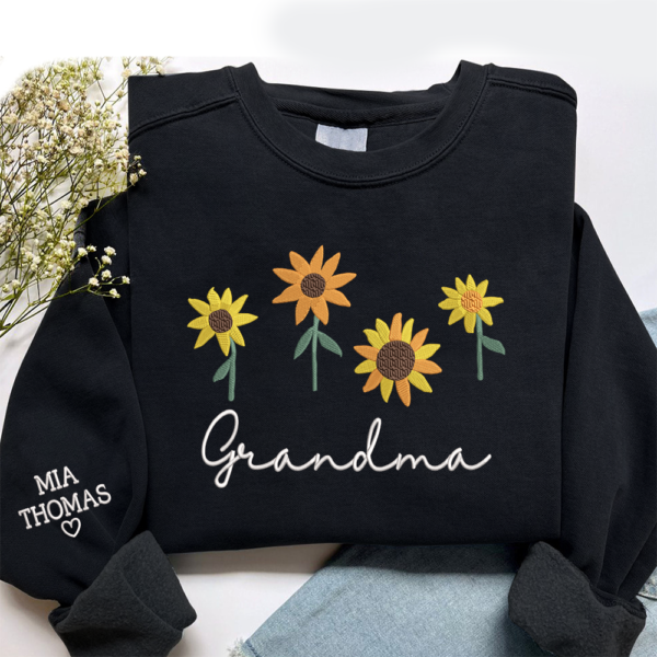 Grandma Sunflower With Kids Embroidered Sweatshirt
