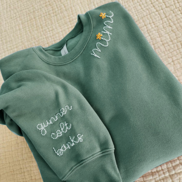 Custom Hand Embroidered Mimi With Grandkids Sweatshirt