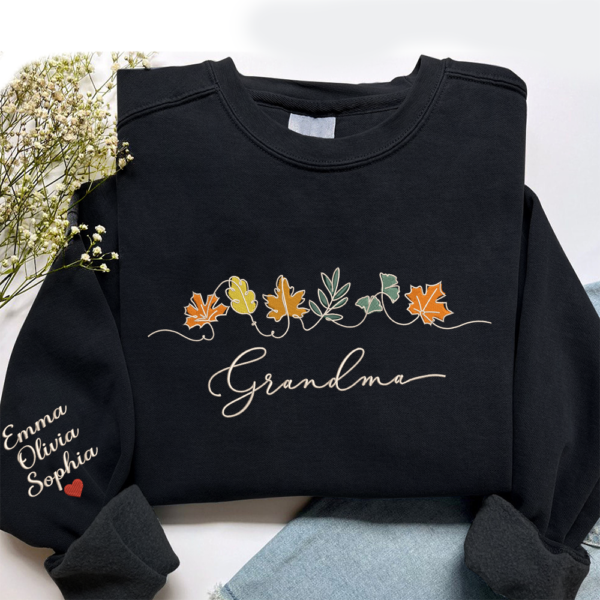 Embroidered Grandma Autumn Hoodie. Autumn Leaves Crewneck. Autumn Gift. Fall Hoodie