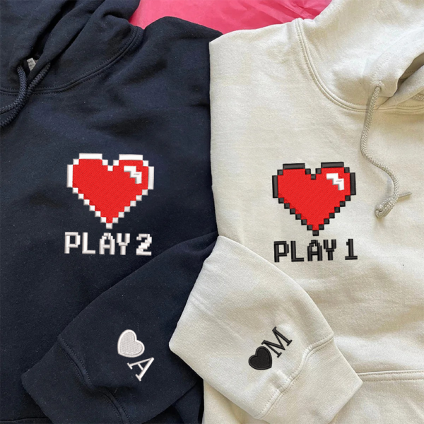 Personalized Player 1 Player 2 Embroidered Matching Hoodies