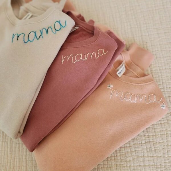 Hand Embroidered Sweatshirt. Collar Embroidery. Name on Sleeve