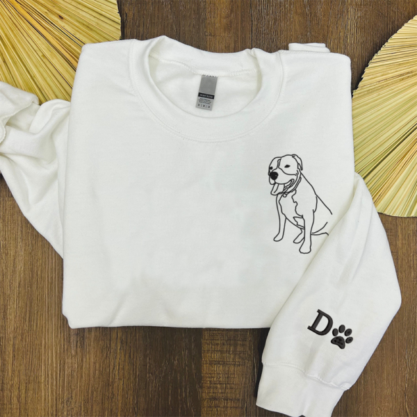 Custom Embroidered Pet Sweatshirt using Pet Photo. Paw Print on the Sleeve Sweatshirt