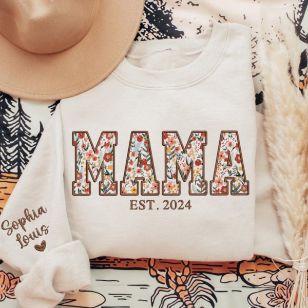 Applique Floral Mama Sweatshirt. Custom Mama Embroidered Sweatshirt. Personalized Mama Crewneck. Gift for Mama Grandma Mothers Day Christmas
