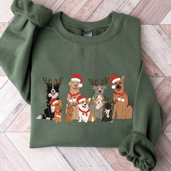 Christmas Dogs Sweatshirt. Dog Lover Sweater. Holiday Sweater. Christmas Shirt. Dog Gift. Cute Dogs. Gift for Dog Lover