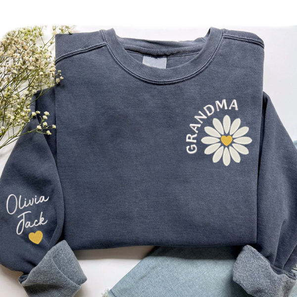 Grandma Daisy Embroidered. Custom Grandma And Kids. Grandma Gift TH Sweatshirt