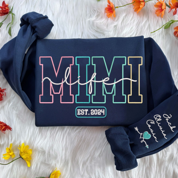 Custom Embroidered Mimi Life Est Color And Grandkids Sweatshirt