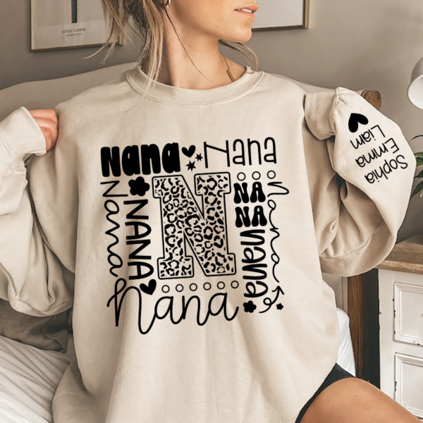Custom Nana And Kids. Nana Typography Leopard Sweatshirt