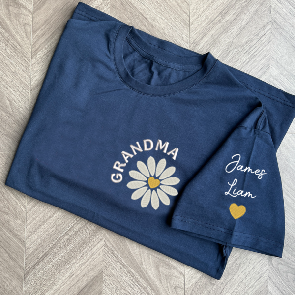 Grandma Daisy And Grandkids Embroidered T-Shirt
