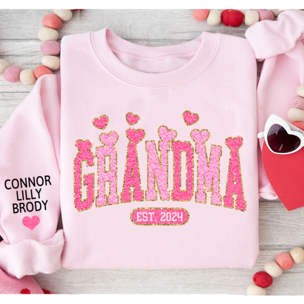 Personalized Grandma Heart Pink Glitter And Kids Sweatshirt