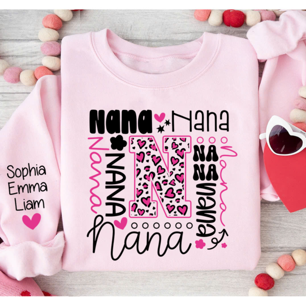 Custom Nana And Kids. Nana Typography Pink Leopard Sweatshirt