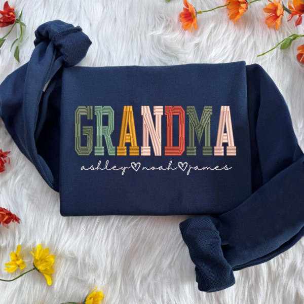 Personalized Grandma Color With Grandkids Embroidered Sweatshirt