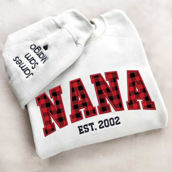 Custom Nana Red Black Caro Embroidered And Kids Sweatshirt