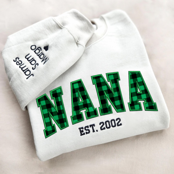 Custom Nana Green Caro Embroidered And Kids Sweatshirt