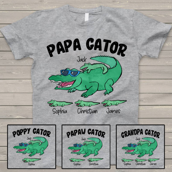 Custom Papa Gator With Grandkids Father's Day T-Shirt