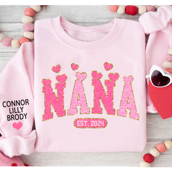 Personalized Nana Heart Pink Glitter And Kids Sweatshirt