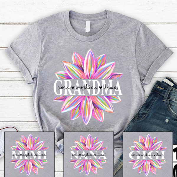 Grandma Flower Color 6 Shirt. Custom Grandma With Kids. Mother's Day TH T-Shirt