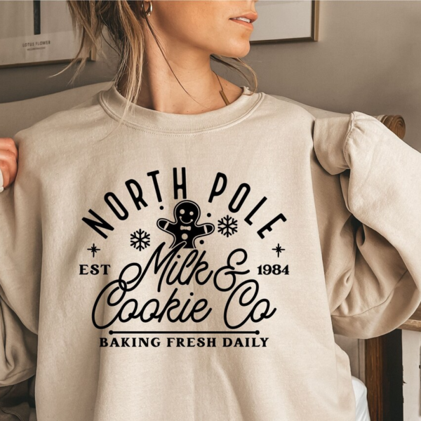 North Pole Milk and Cookie Co. Christmas Sweatshirt. Baking Christmas Sweater