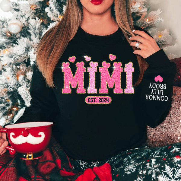Custom Mimi Heart Pink Glitter And Kids Sweatshirt