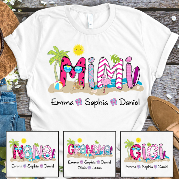Mimi Beach Summer With Grandkids. Gift For Grandma T-Shirt