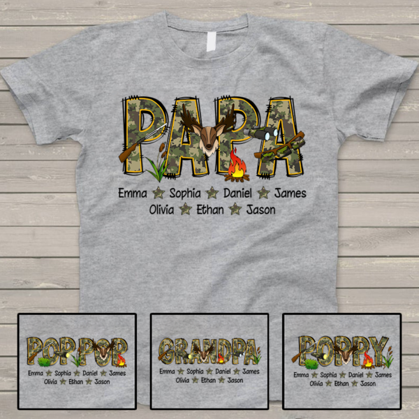 Custom Papa Hunting With Grandkids Father's Day TH T-Shirt