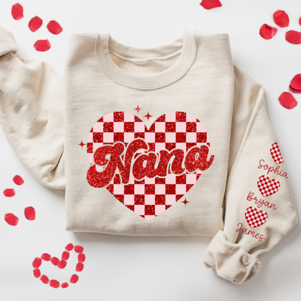 Custom Nana Heart And Kids Valentine Sweatshirt