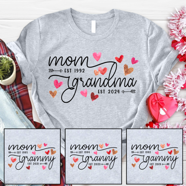 Custom Mom Grandma Est Heart Valentine With Kids T-Shirt