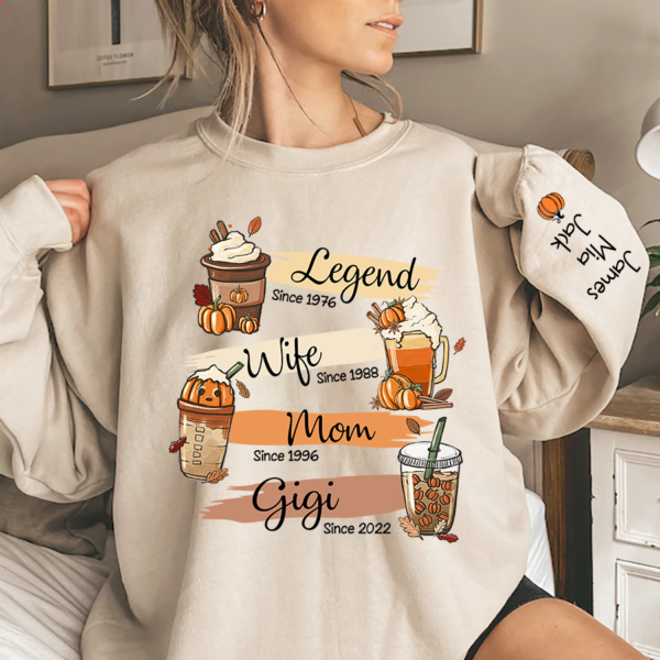Legend Wife Mom Grandma Est Year Fall Latte Halloween Pumpkin Sweatshirt