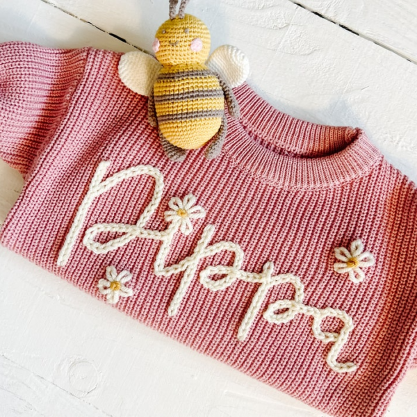 Personalized Embroidered Oversized Name Kids Toddler Baby Sweater