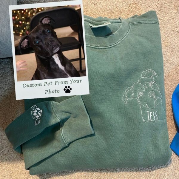 Custom Pet Embroidered Sweatshirt from Photo. Personalized Pet Face and Pet Name