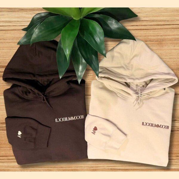 Custom Embroidered Roman Numeral Hoodie. Couples Gift. Anniversaries