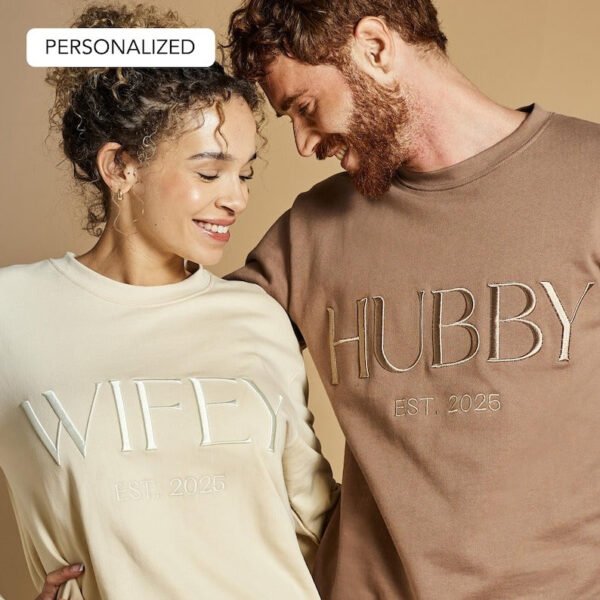 Husband and Wife Sweatshirts. Matching Outfits. Embroidered Couple Outfit. Custom Couple Gift. First Anniversary Gift