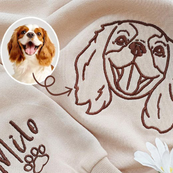 Embroidered Pet Face & Name Sweatshirts.Personalised Embroidered Dog Sweatshirt with Portrait from Photo