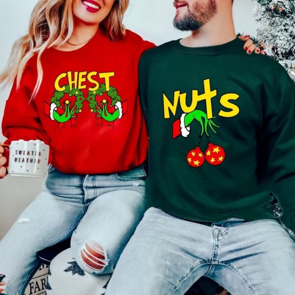 Chest Nuts Couples Matching Sweatshirts. Christmas Humor. Family Holiday Hoodie. Funny Saying. Couple Sweater