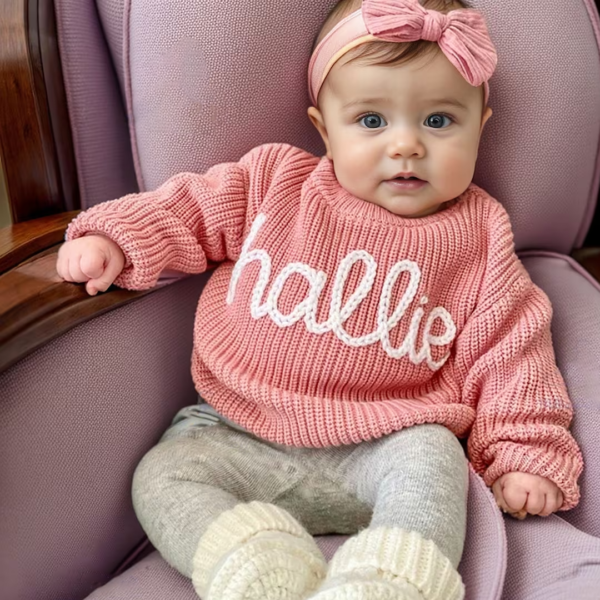 Custom Hand Embroidered Name Baby Sweater
